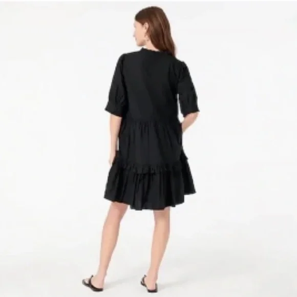 Sz large NWT J. Crew ruffle tiered popover dress black - Picture 3 of 16